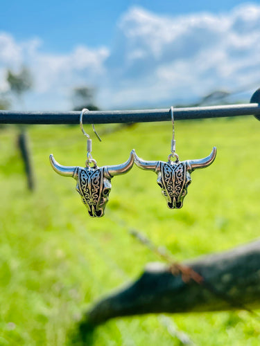 Earrings - Aztec Cowskull